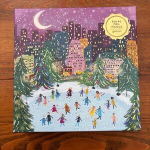 Galison Merry Moonlight Skaters 500-Piece Foil Puzzle Winter Ice Skating